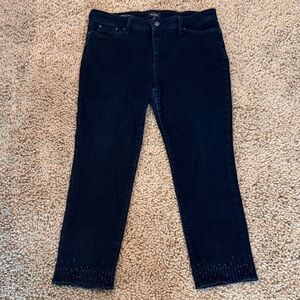 NYDJ Sheri Dark Blue Ankle Jeans with Embellished Hem size 14